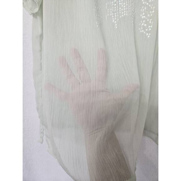 Chicos Shirt Womens Green Sheer  Top Iridescent  Sequin Embroidered‎ Size 22 - Picture 4 of 9